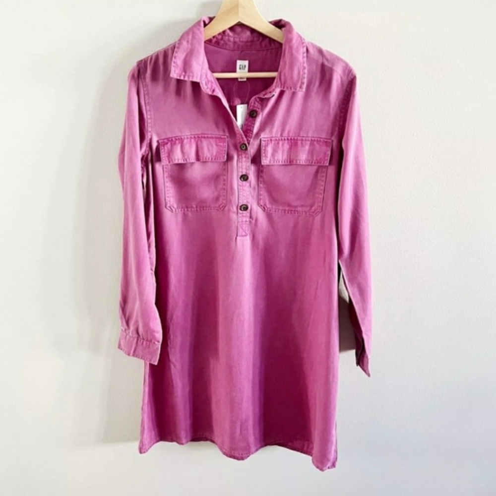 GAP | Long Sleeve Shirtdress, sz M, in “Winter Peony” Pink